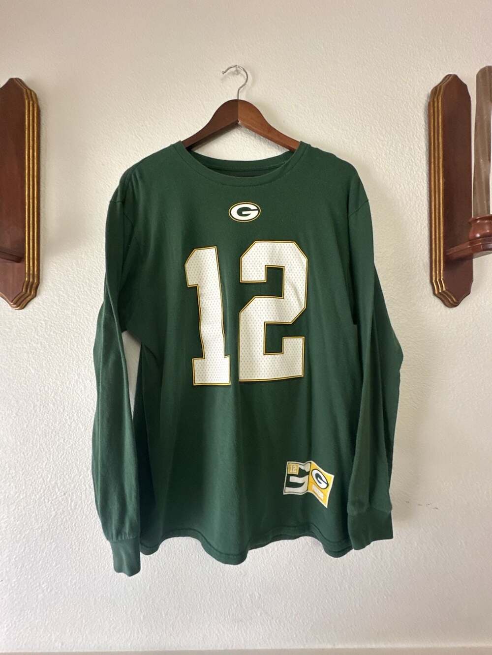 Majestic Green Bay Packers Aaron Rodgers #12 Long Sleeve T-Shirt Men's XL Green